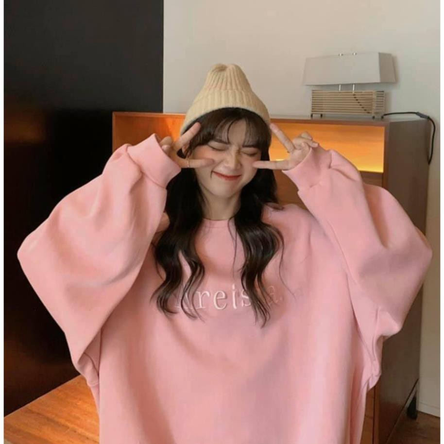 Nỉ hồng pastel ♥ Áo thun hoodie nữ dáng thụng tay phồng oversize chùm mông freeship HOT ♥ 🔥