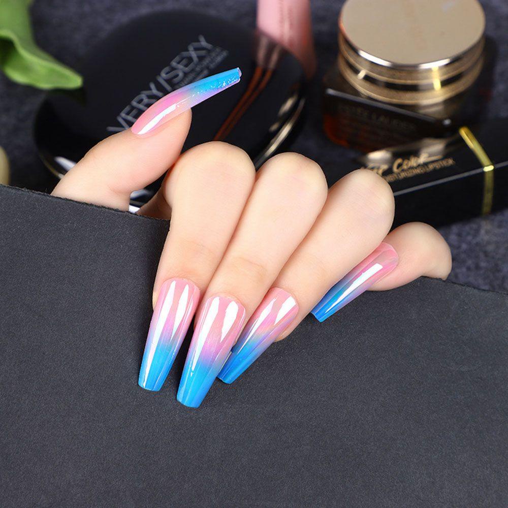 Set 24 Móng Tay Giả Múa Ba Lê Bằng Acrylic Màu Sắc Gradient