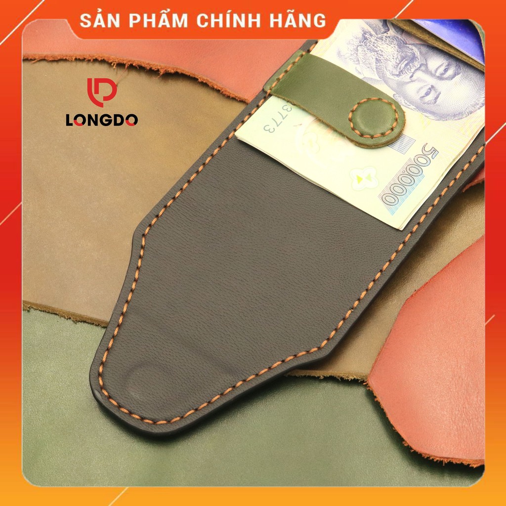 Ví sen 5, ví nam xanh lá cây da bò thật - Bảo hành 5 năm - Hàng chính hãng thương hiệu Longdo Leather