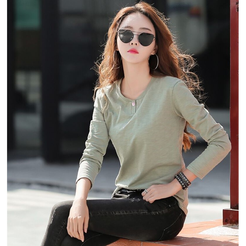 Áo phông nữ Áo Thun Nữ Dài Tay Cổ Tròn Thời Trang Hàn Quốc
