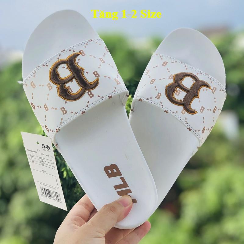 Dép unisex 𝐌𝐋𝐁 ❤️FREESHIP + Hộp❤️ dép mlb quai ngang thể thao nam n ữthêu nỗi chữ B,kèm tem tag mác đầy đủ trắng chữ nâu