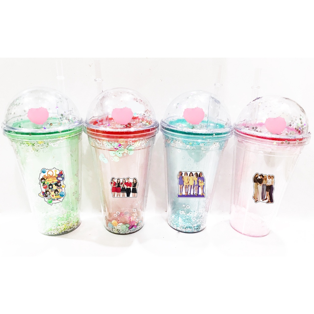 cốc 2 lớp kim tuyến GOT7 MAMAMOO ITZY RED VELVET khủng long nắp cầu CNCKI53 cốc giữ nhiệt ly 2 lớp nắp cầu cốc làm lạnh