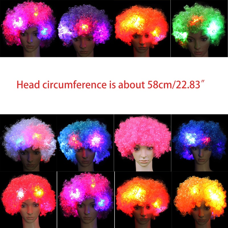Tóc giả xoăn hóa trang chú hề có đèn LED nhiều màu sắc