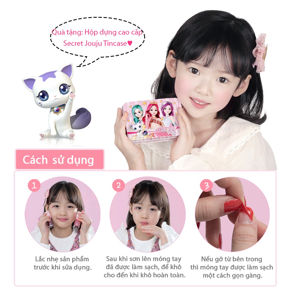 Set 3 sơn móng tay an toàn cho bé Little Bling Secret Jouju Tincase Nail+ 1 hình dán Tatoo Sticker- MADE IN KOREA