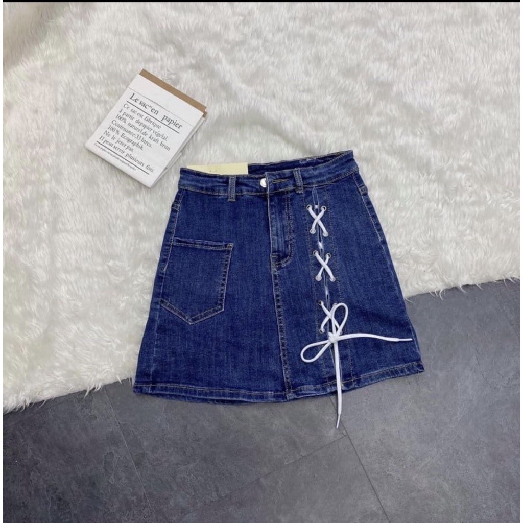 [ĐỦ 4 MÀU] Chân Váy Jean Aiori Cao Cấp Lưng Cao Chất Vải Co Giãn Có Quần Váy Buộc Chéo Dây Xinh Xắn