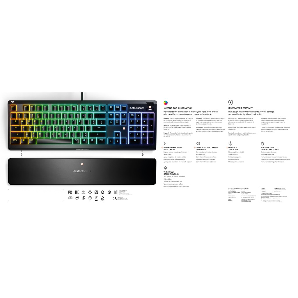 Bàn phím Gaming Steelseries Apex 3 RGB chống nước full size