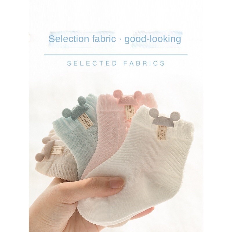 Tất Lưới Cho Bé In Hình Mickey Màu Pastel Hàn Quốc Siêu Xinh