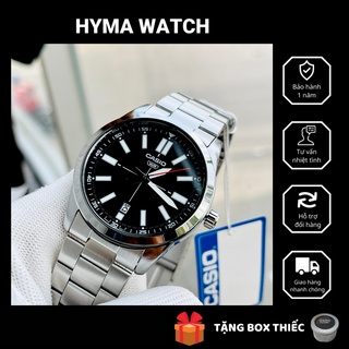  Đồng hồ nam kim da quang Casio MTP VD02D-1E Dây thép mặt đen Size 41mm chống nước 5ATM Bảo hành 1 năm Hyma watch 