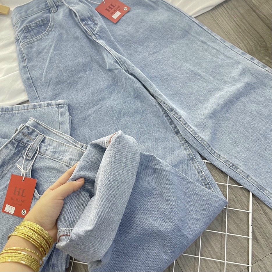 Quần jean ống suông nữ lưng cao cạp cúc dáng rộng chất bò size S M L | BigBuy360 - bigbuy360.vn