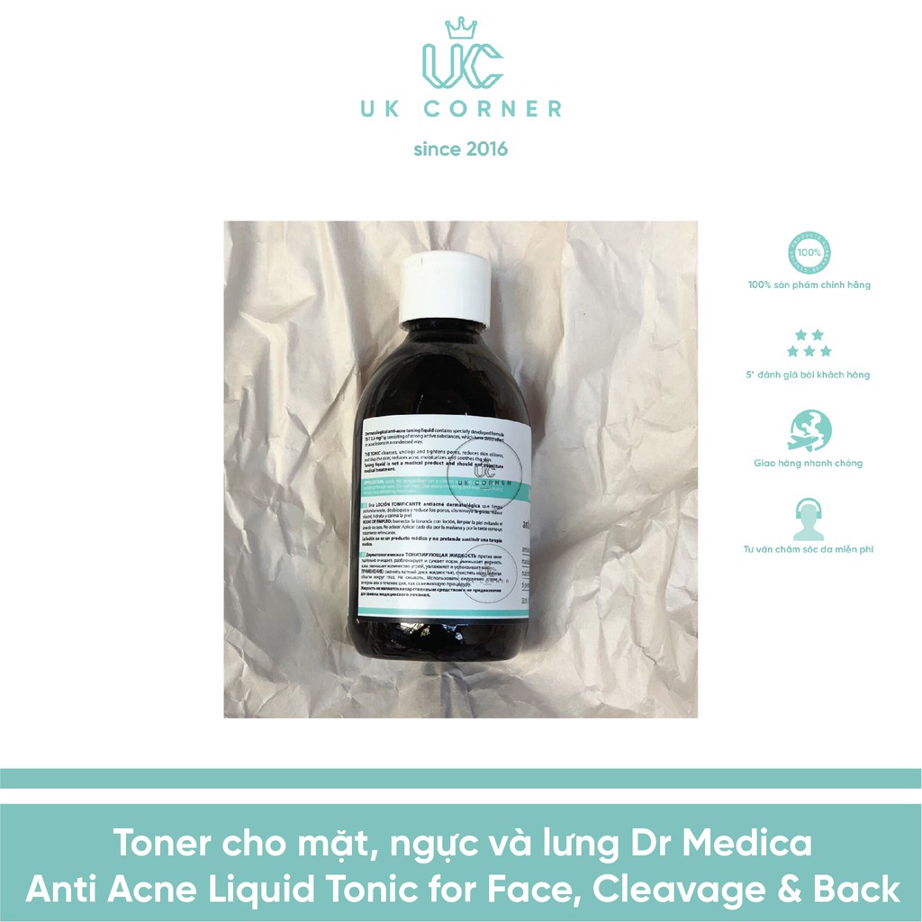 Toner giảm mụn cho mặt, ngực và lưng Dr Medica Anti Acne Liquid Tonic for Face, Cleavage and Back