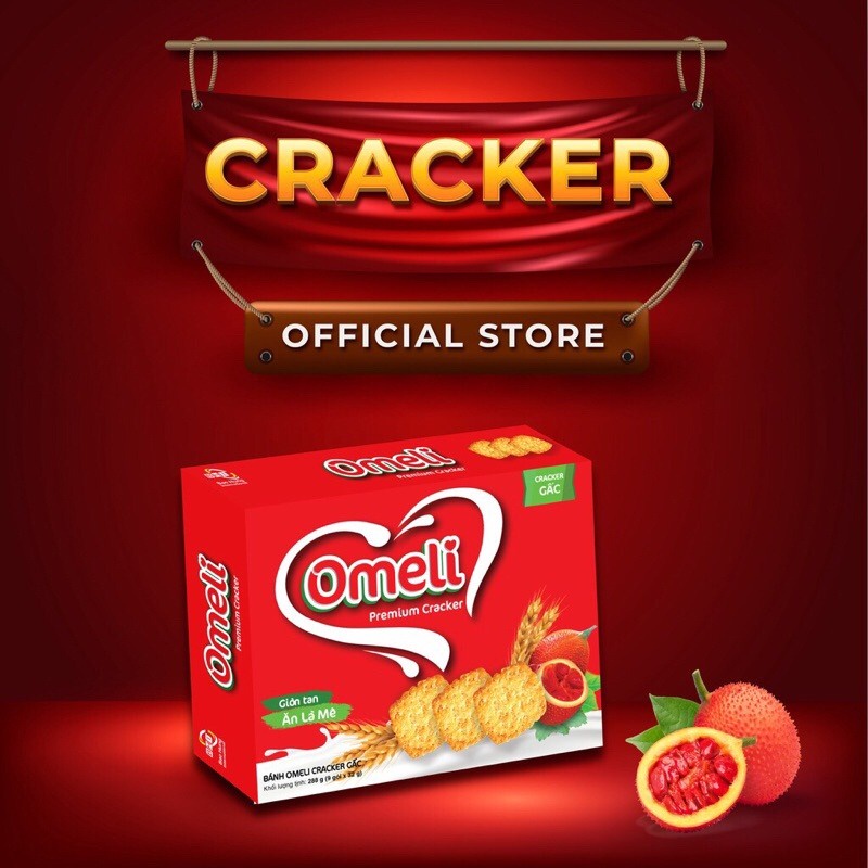 Bánh Omeli Cracker Gấc - Hộp Giấy 400g (Có Túi Xách)