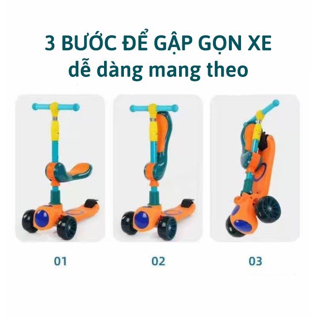 Xe trượt scooter FREESHIP đa năng phát sáng vĩnh cửu gấp gọn chịu lực 80kg