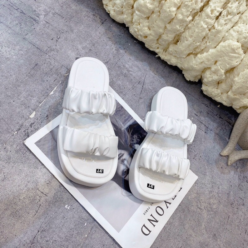 Dép bánh mì nữ 2 quai nhún ngang đế dày đi vừa xinh tôn dáng hot cực kì