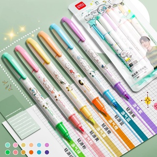 Set 6 Bút Highlight Dạ quang 2 đầu Deli – Bút dạ dễ thương, vỏ in hình từ hãng Deli