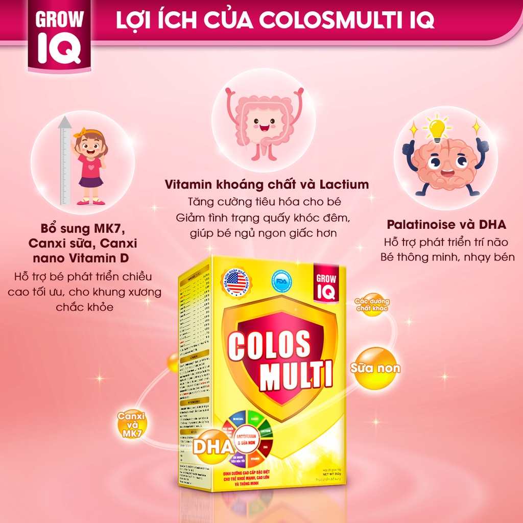 [Mã MKBCOL5 giảm 10% đơn 600K] Sữa non Colosmulti IQ hộp 22 gói x 16g giúp bé phát triển chiều cao và trí thông minh