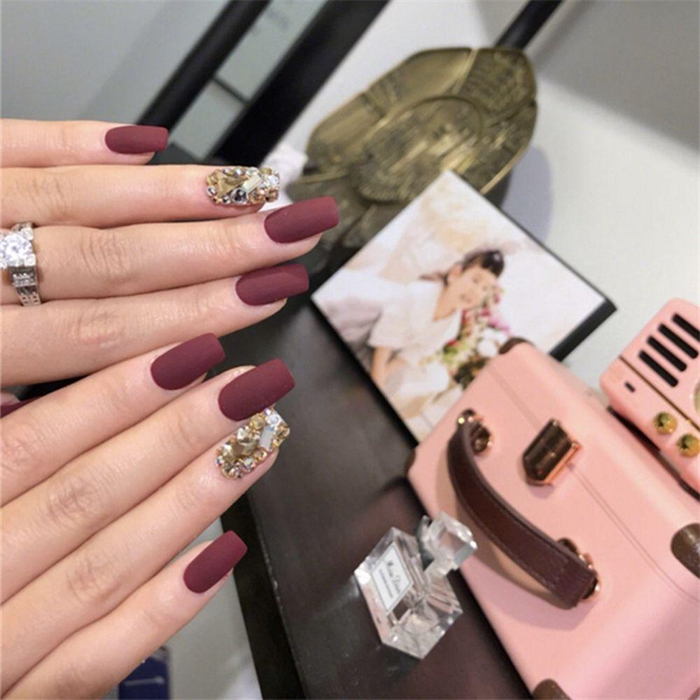 MIHAN1 Hộp 24 Móng Tay Giả Ngắn / Tròn / Vuông Che Phủ Toàn Diện Có Thể Tháo Rời