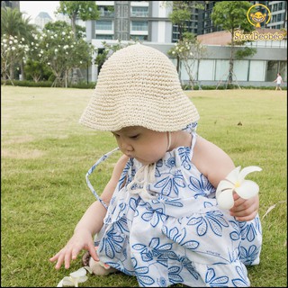 Mũ bé gái, nón ren đan tay cói tự nhiên vintage