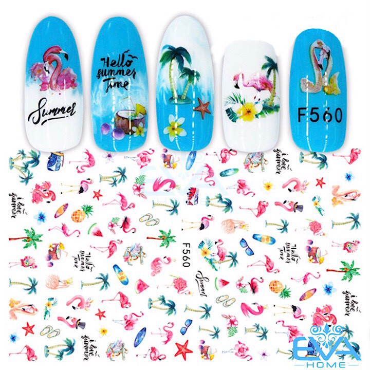Miếng Dán Móng Tay 3D Nail Sticker Hồng Hạc Mùa Hè Flamingo Tropical Summer F560
