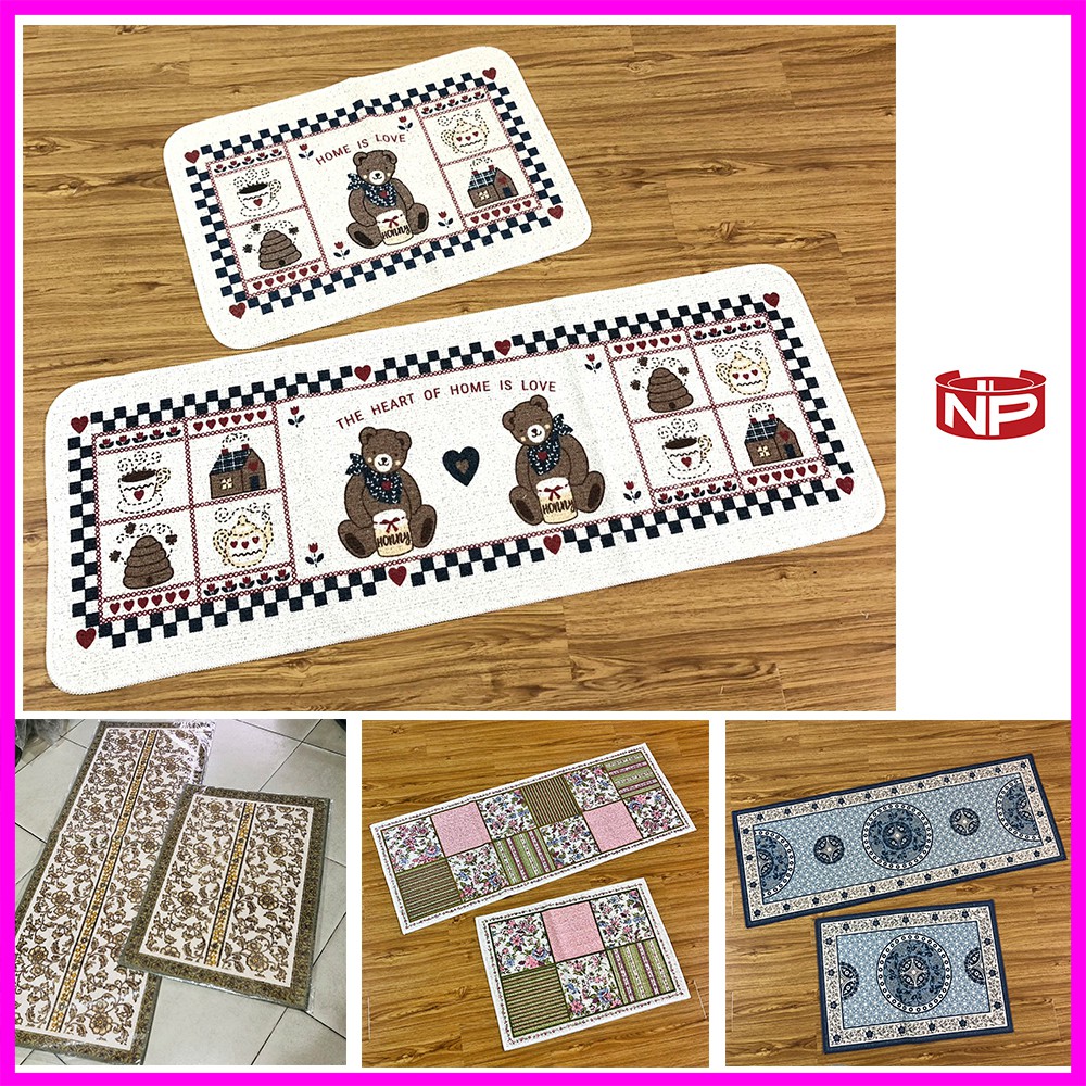 Bộ 2 Thảm Bếp Vintage Sợi Bố Dệt Nổi