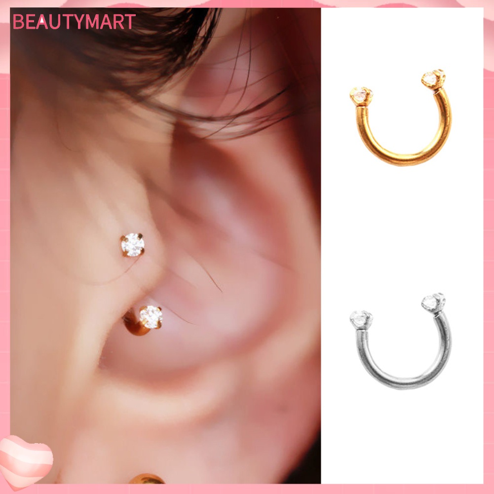 1 Khuyên Tai Chữ U Bằng Thép Titan Đính Đá Thời Trang Unisex