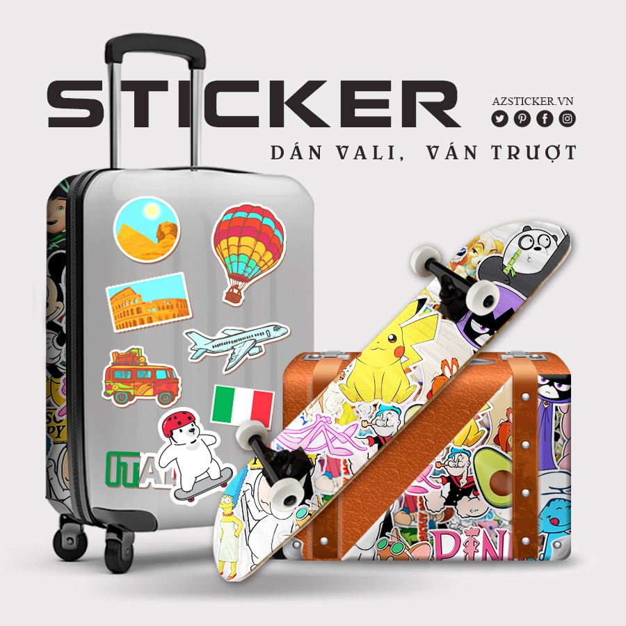 Sticker Hoạt Hình Cartoon Cute Chống Nước |  STK48 | Hình Dán Trang Trí Sticker Dán Mũ Bảo Hiểm Điện Thoại Bình Nước