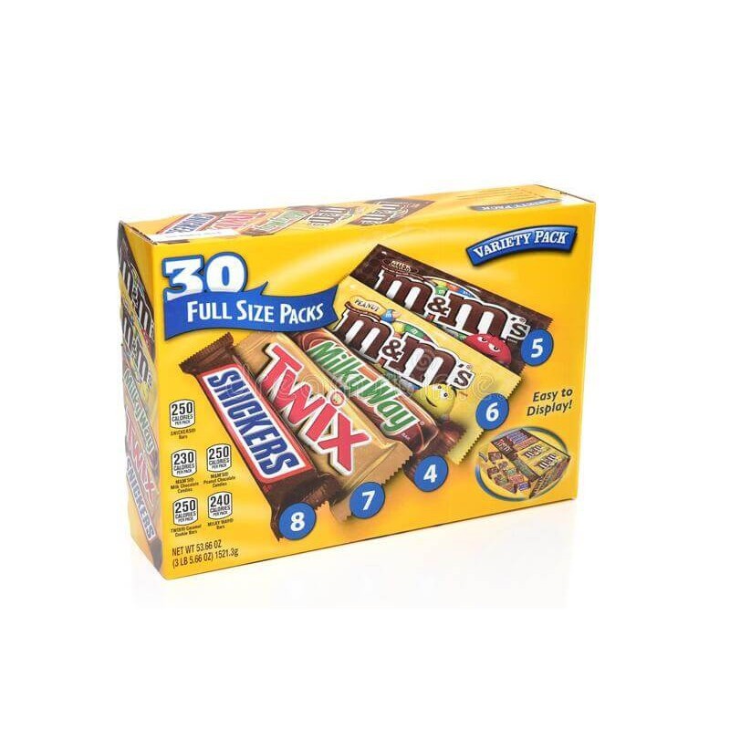 Kẹo Socola M&M Mars Chocolate Full Size Hộp 30 Gói, 1.5KG Gồm 5 Loại Của Mỹ BKMM0005 - CALISHOP