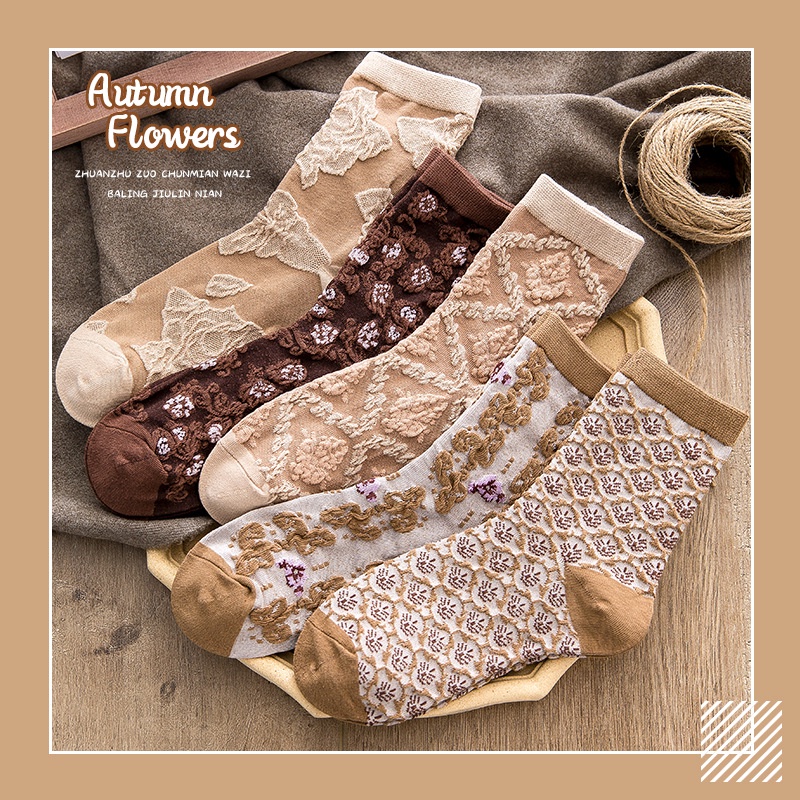 Tất cao cổ nữ Vớ bông thêu hoa