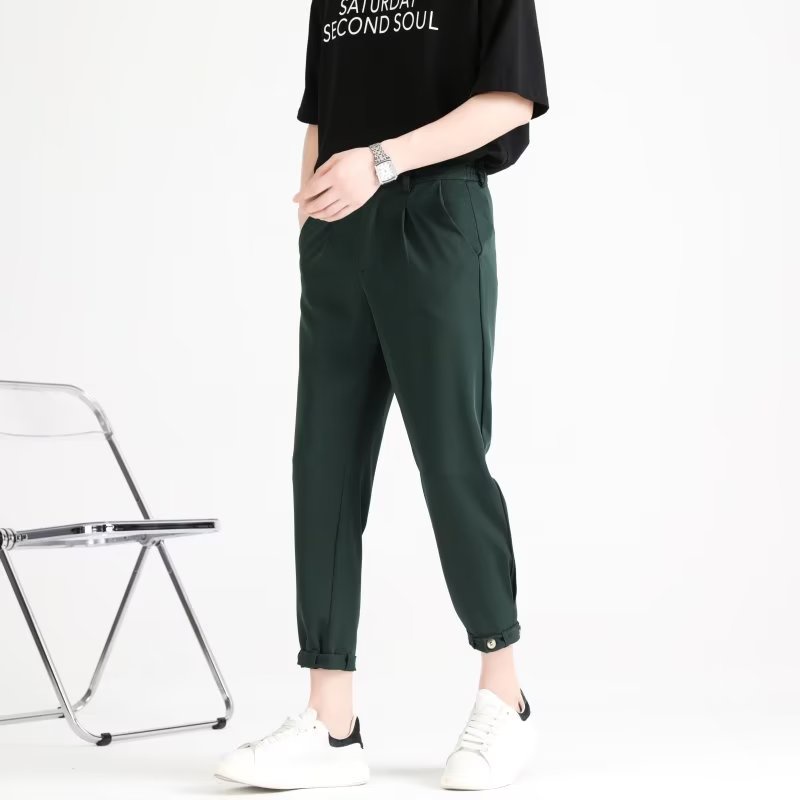 [M-2XL] Quần Tây Ống Đứng Màu Xanh Lá Dáng Ôm Cao Đến Mắt Cá Chân Phong Cách Mùa Hè Cao Cấp Cho Nam