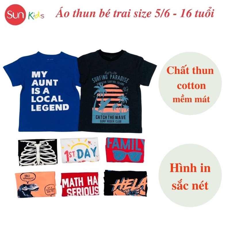 Áo thun bé trai xuất xịn, áo phông cho bé trai, chất cotton, size 5,6-16 tuổi, - SUNKIDS1