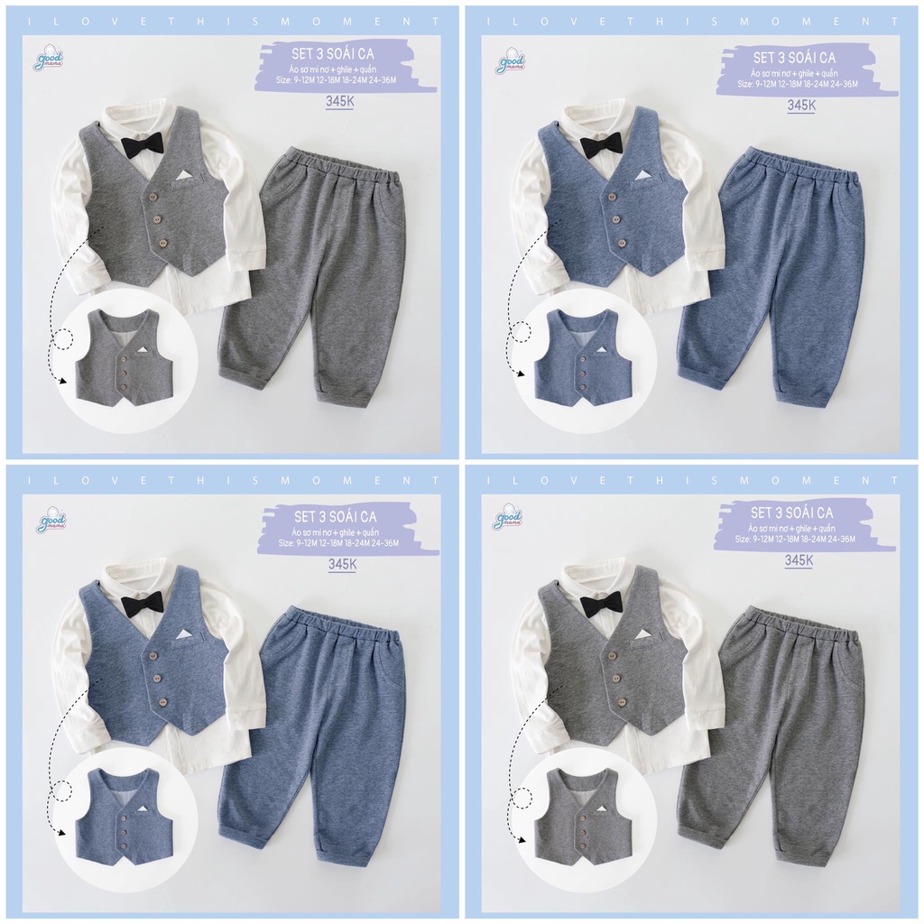 [Chính Hãng] Set gile sọc công tử bé trai Good Mama