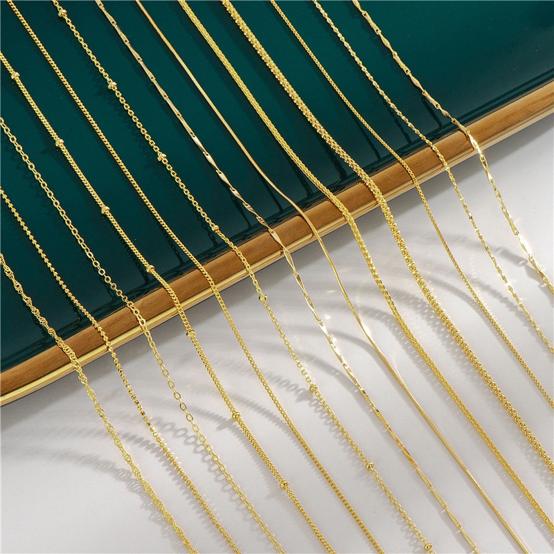 100% bạc thật 925 mạ vàng Vòng cổ dài Chuỗi dài Chiều dài khác nhau Vàng 18K Nữ tại Hàn Quốc Bán buôn đơn giản