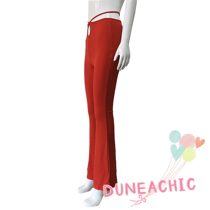 DUNEA Quần Ống Loe Lưng Cao Màu Trơn Thời Trang Cho Nữ