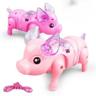[CÓ ĐÈN NHẠC] Đồ chơi heo chạy pin có dây cho bé dắt đi dạo nhìn cưng giúp bé yêu con vật phát triển kỹ năng tư duy