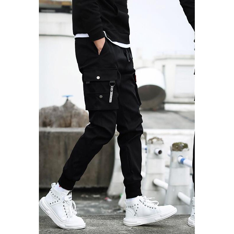 Quần Jogger Kaki Nam Nữ Túi Hộp Full Đen Unisex Chất Dày Dặn