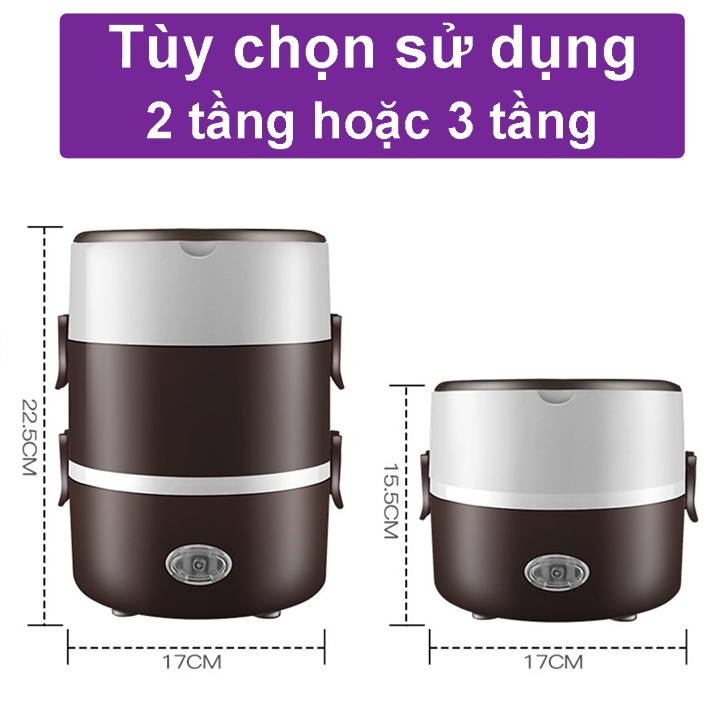 Hộp cơm cắm điện 3 tầng hâm nóng thức ăn  và nấu cơm tiện lợi, hộp cơm văn phòng cắm điện ruột inox 304 cao cấp