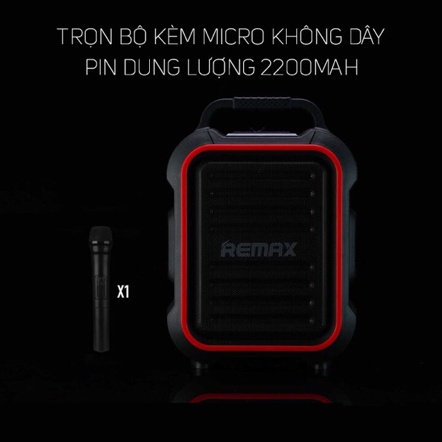 Loa karaoke Remax RB X3 dòng loa xách tay bluetooth kèm 1 micro không dây hỗ trợ USB , thẻ nhớ , AUX3.5 cổng 2 mic 6.5