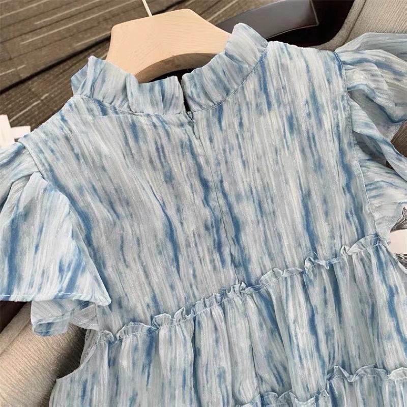 Đầm váy xoè dáng ngắn cánh tiên màu xanh dương