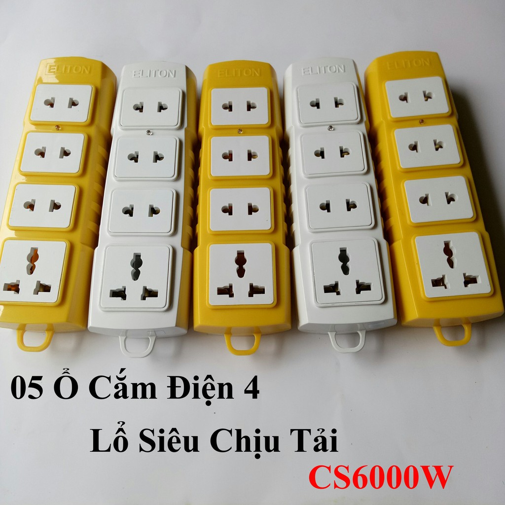 [COMBO] 05 Ổ Cắm Điện 4 Lổ ELITON Có Đa Năng Siêu Chịu Tải (Có Lõi Sứ Cách Điện) Không Dây CS6000w