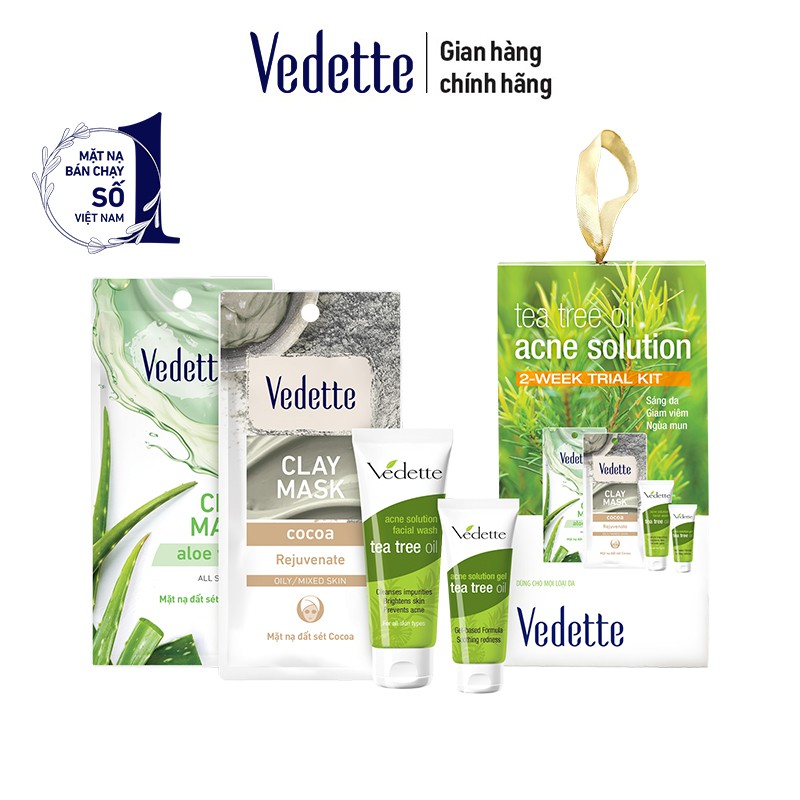 Bộ dưỡng da ngừa mụn Vedette tinh chất tràm trà Tea Tree Oil Acne Solution - phiên bản mini