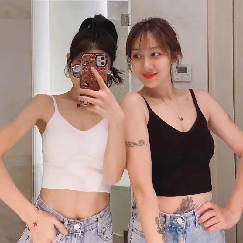 Áo Ngực Thể Thao Hai Dây Cổ Chữ U Có Mút Đệm Không Đường May Lưng Quyến Rũ Dành Cho Nữ