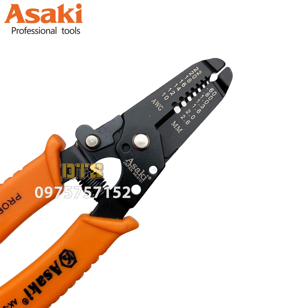 Kìm tuốt dây điện đa năng Asaki JAPAN AK-9101, kìm đa năng thợ điện phù hợp nhiều lõi dây, kềm cắt tuốt thao tác nhanh
