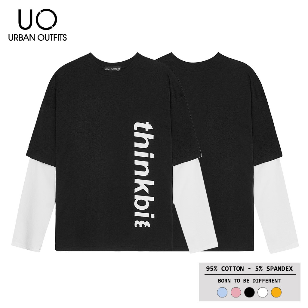 Hàng OUTLET 5 Màu TDO06 Áo Thun Tay Dài Phối Nam Nữ Form Rộng URBAN OUTFITS In Chữ Thinkbi 100 Cotton 4 Chiều