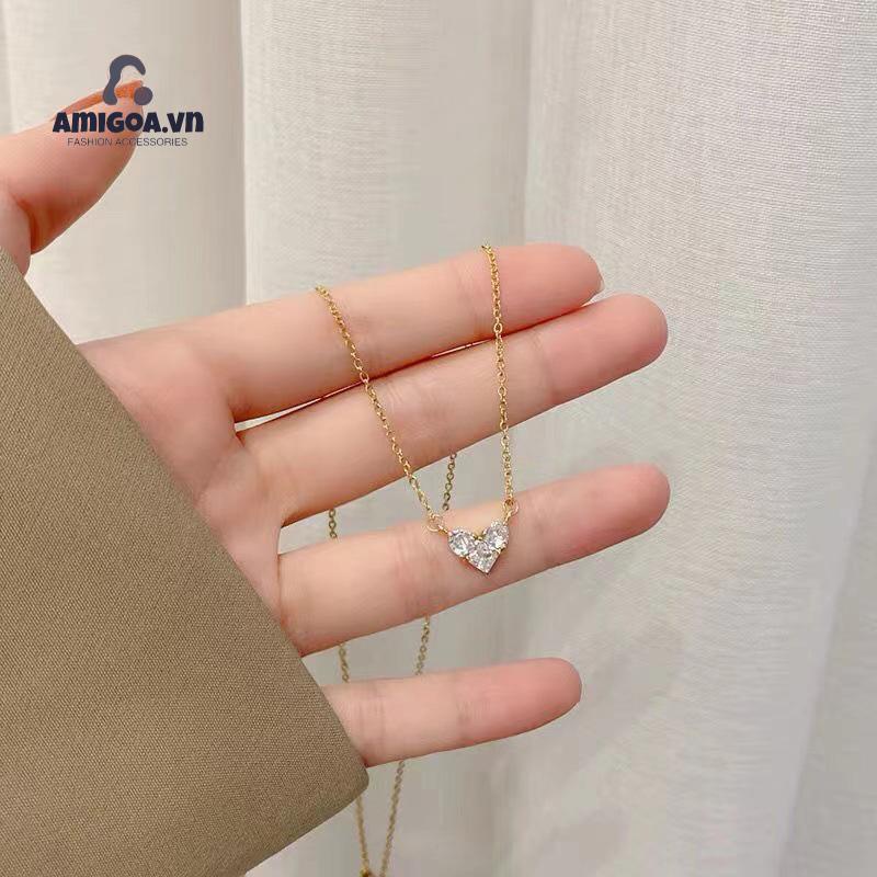 ✨✨ Vòng cổ Thép Titan Đính Đá Zircon Hình Trái Tim Đơn Giản Sang Trọng Cho Nữ