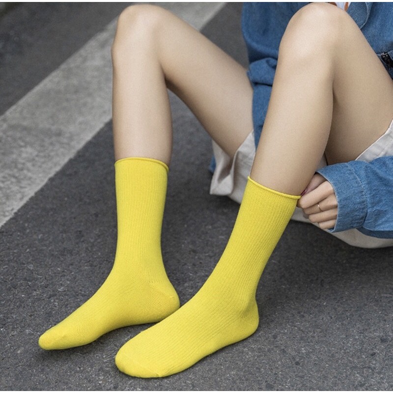 Tất nhún cao cổ Unisex Hàn Quốc full màu chọn, Vớ Unisex Nam Nữ