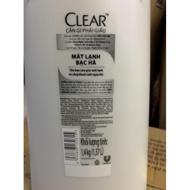 Dầu gội Clear Bạc Hà mới 1,4kg