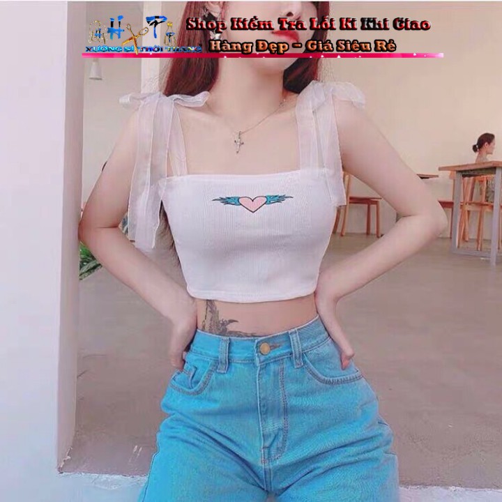 Áo 2 Dây Lửng Croptop Thun Cotton Borip Phối Ruy Băng Nơ Siêu Đẹp- Hàng Có Sẵn