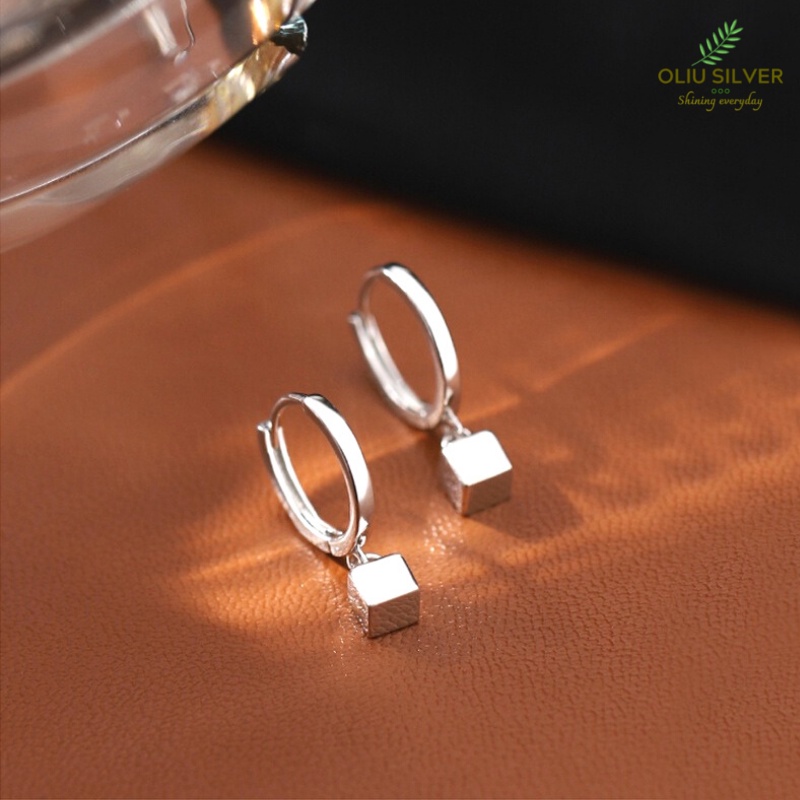 Bông Tai Bạc S925 Khoen Tròn Đính Khối Vuông Rubik Cube Trẻ Trung Cá Tính | Khuyên Tai Nữ Trang Sức Bạc Thời Trang9