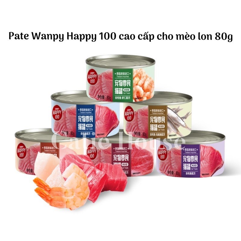 [Giao ngay HOẢ TỐC] Pate Wanpy Happy 100 cao cấp lon 80g cho mèo - Happy 100 lon 80g