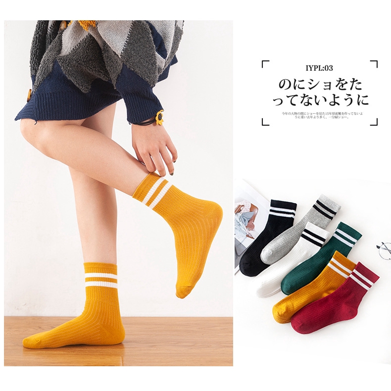 Tất chân thể thao bằng cotton trơn màu chất vải mềm phong cách Hàn Quốc cho nữ H&amp;G