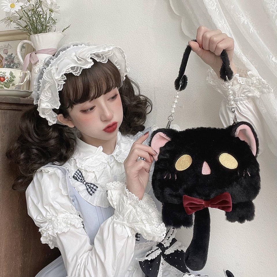 Túi Đeo Chéo Hình Mèo Ma Nhồi Bông Phong Cách lolita Thời Trang Thu Đông Mới
